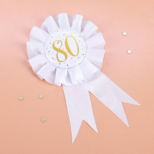 Geburtstags-Rosette in weiß zum 80. Geburtstag