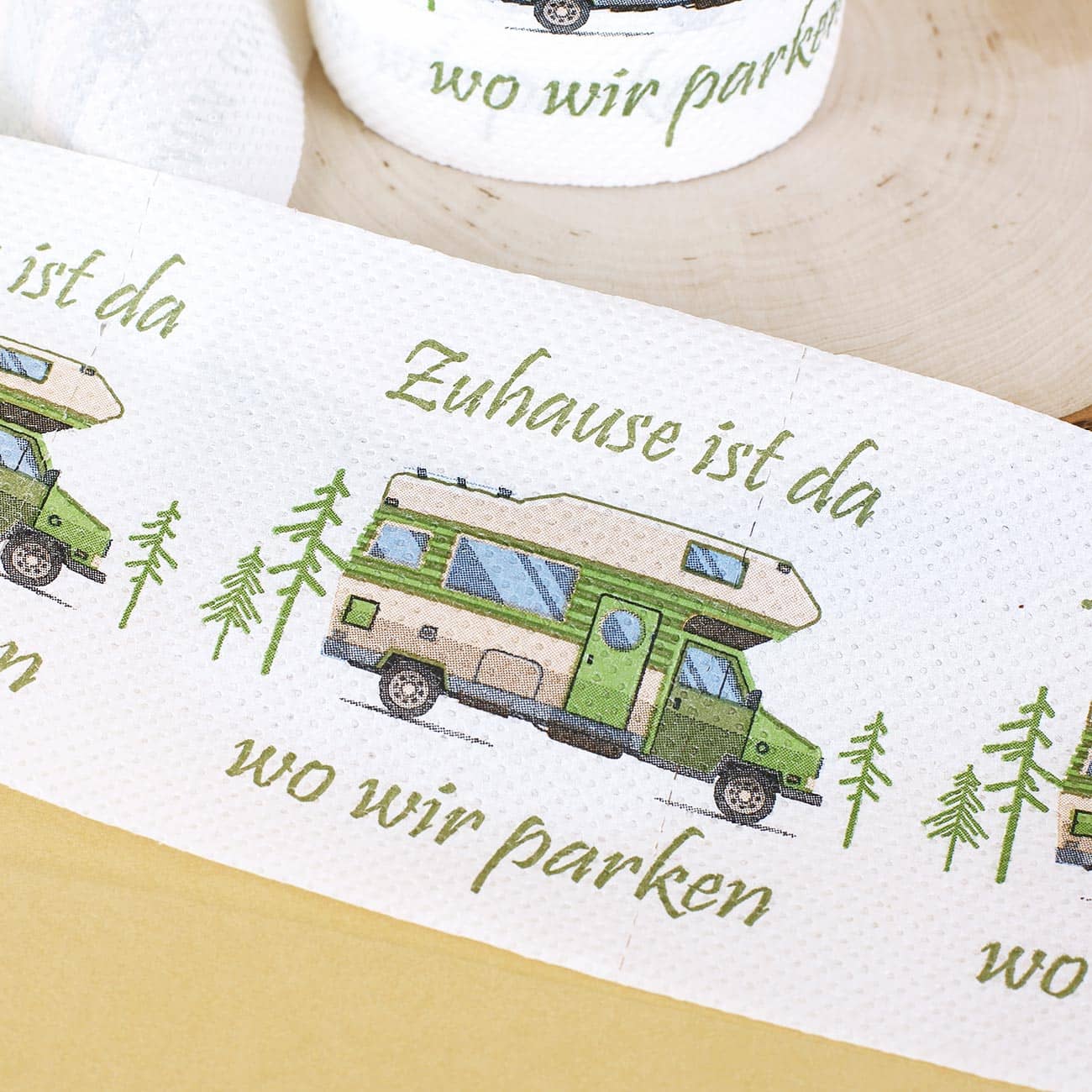 Bunt bedrucktes Toilettenpapier für Camper
