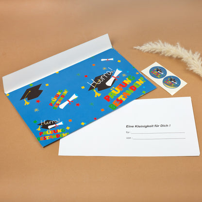 Rückseite des Riesenumschlags zur Prüfung mit Verschlusslasche und Adressfeld für Schenker und Empfänger.