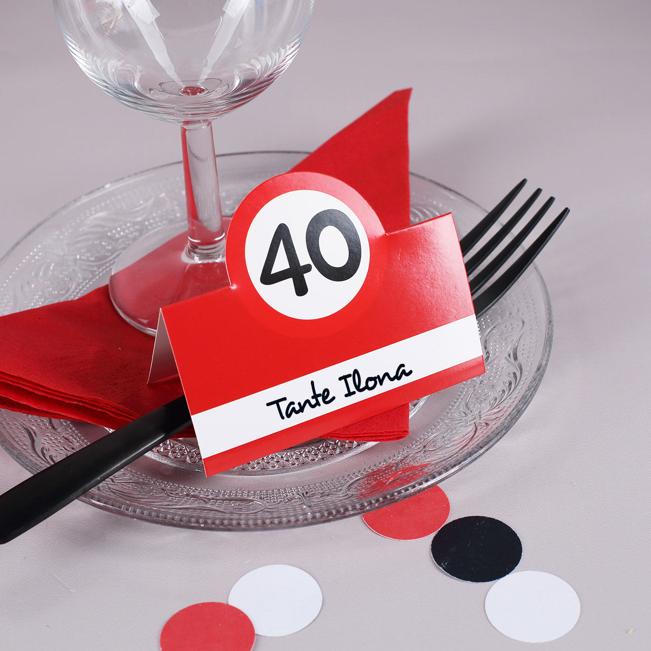 Platzkärtchen mit 40er Verkehrszeichen