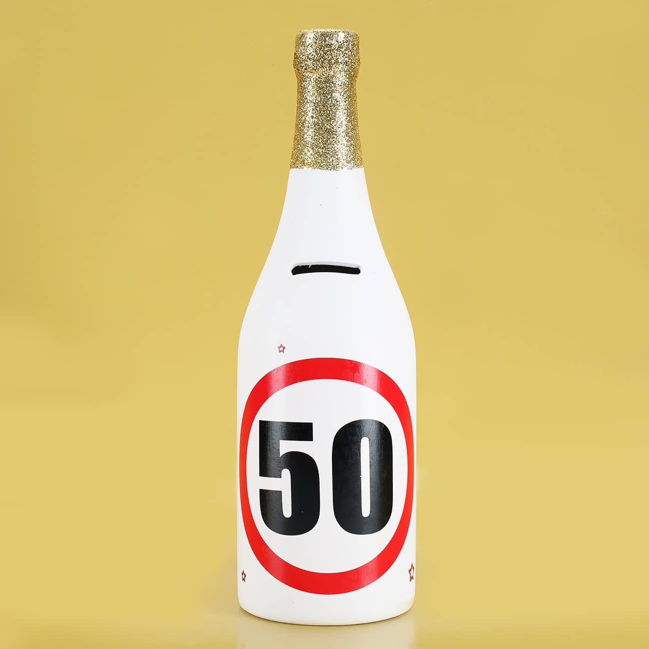 Sparflasche zum 50. Geburtstag mit Verkehrszeichen als Motiv