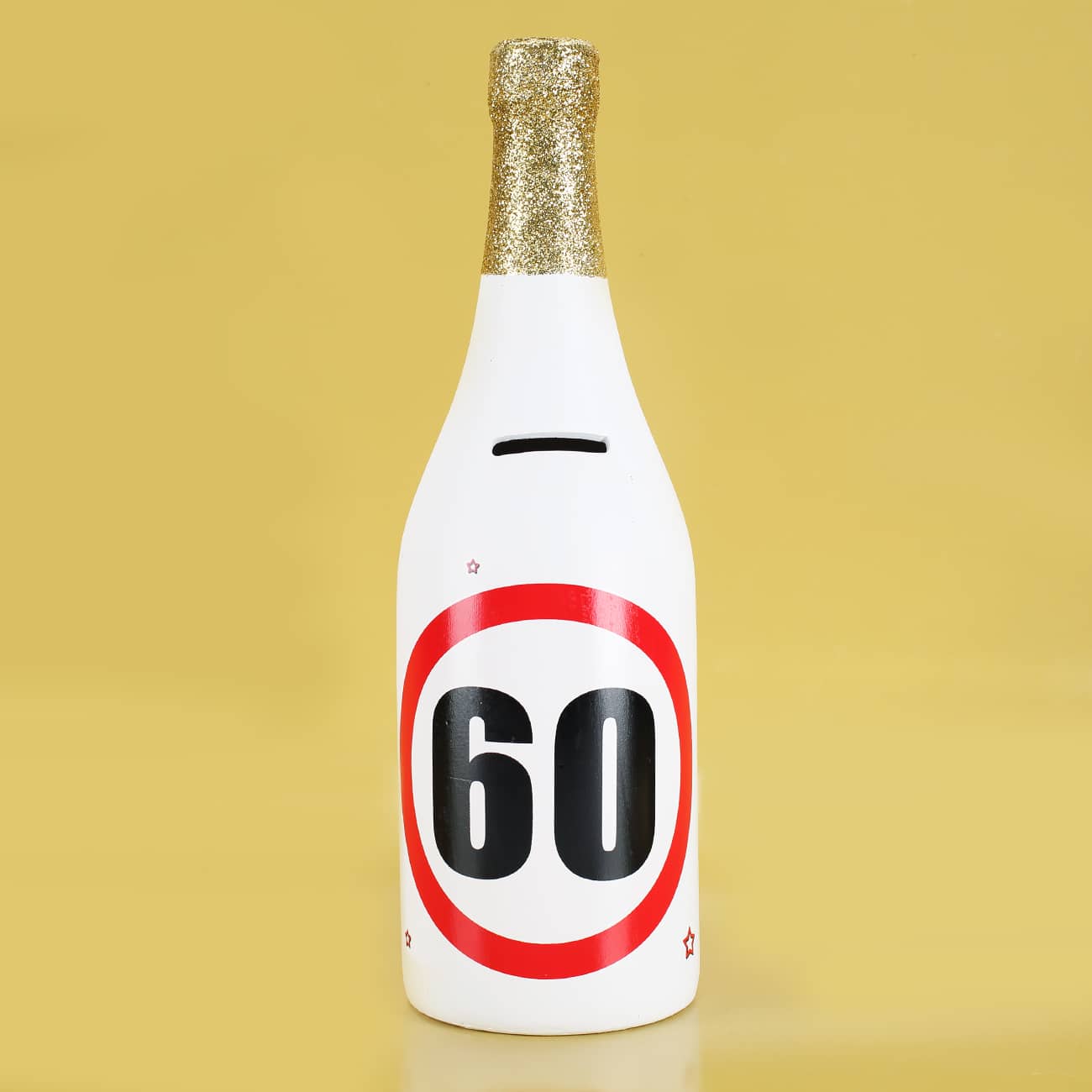 Sparflasche zum 60. Geburtstag mit Verkehrszeichen als Motiv